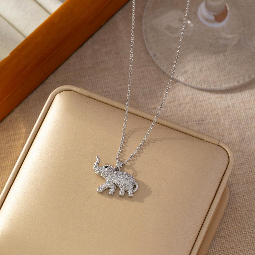 Micro-Set Zircon Elephant Pendant Necklace Titanium Steel Women's Fashion Versatile Minimalist Collarbone Chain Jewelry