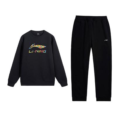 Li Ning Mode Logo Print Rundhals Pullover Langarm Bequem Sweatshirt Set Herren Sweatshirt Set AWDVH35-3+AKLUE31-1
