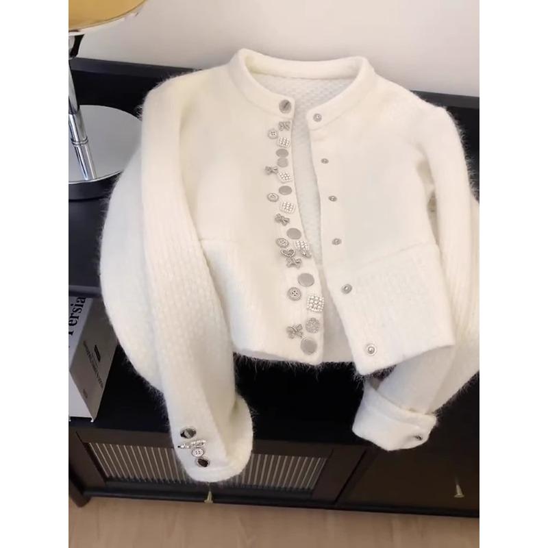 

Белая куртка-свитер из флиса енота для тяжелой промышленности, женская, новая, на осень и зиму, пушистый вязаный кардиган-топ one size fits all белый