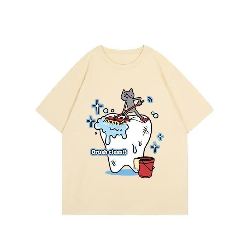 2025 Summer and Autumn Cute Cartoon-printed T-shirt Loose and Casual Short-sleeved Men's and Women's Sportswear Top