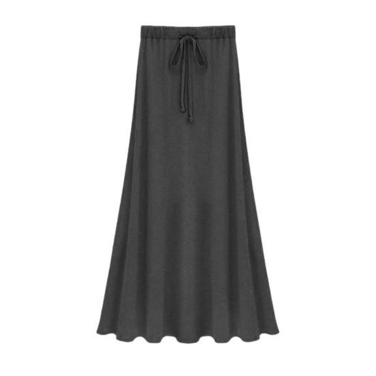 Women Long Maxi Skirt High Waist Adjustable Drawstring Solid Color A-Line Skirt with Side Slit and Large Hem M темно-серого