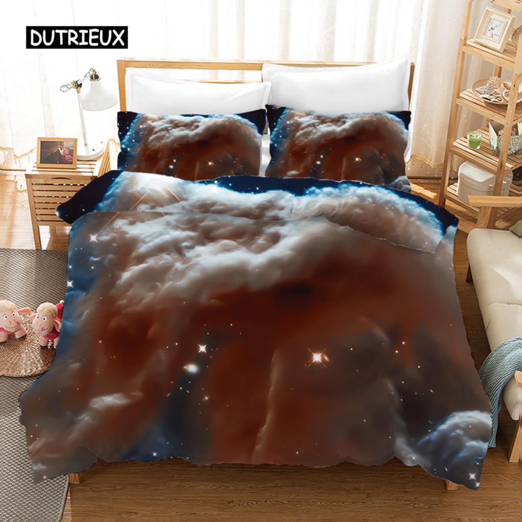 Starry Sky Duvet Cover Set Blue Orange Galaxy Starry Sky Theme Twin Bedding Set Microfiber Double Queen King Size Quilt Cover