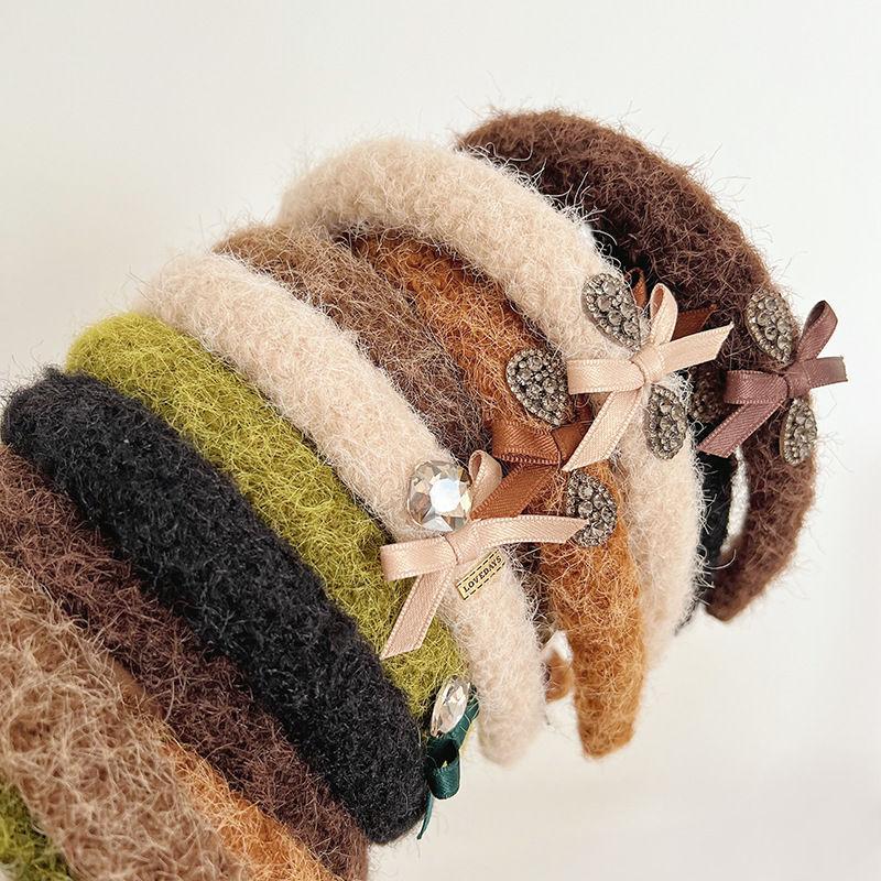 Rhinestone Metal Letter Headband Wool Headdress Vintage Bow Hair Accessories