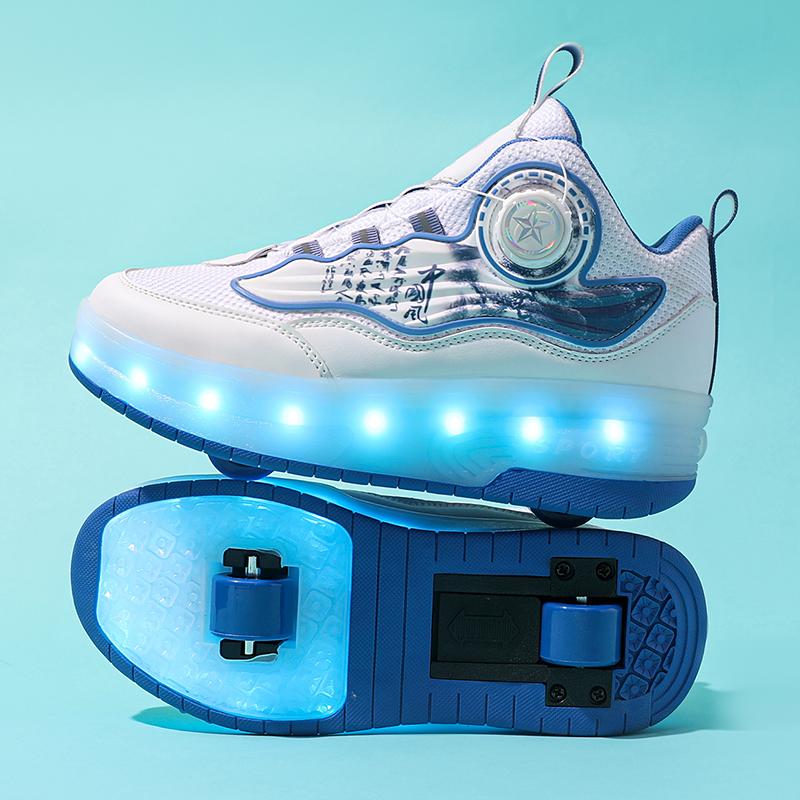 31-40 Children's Two Wheeled Sports Boots Roller Skating Can Be Hidden As Flat Sports Shoes Glowing Sports Shoes Can Be Charged