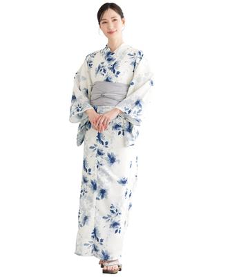 SOUBIEN Floro Yukata Set Kostenlos Sommerlich Indigoblau Blumenmuster mit Hell Damen 2-teilig (Yukata/Heko Obi), Größe, Lila, ykt10278-obs10055