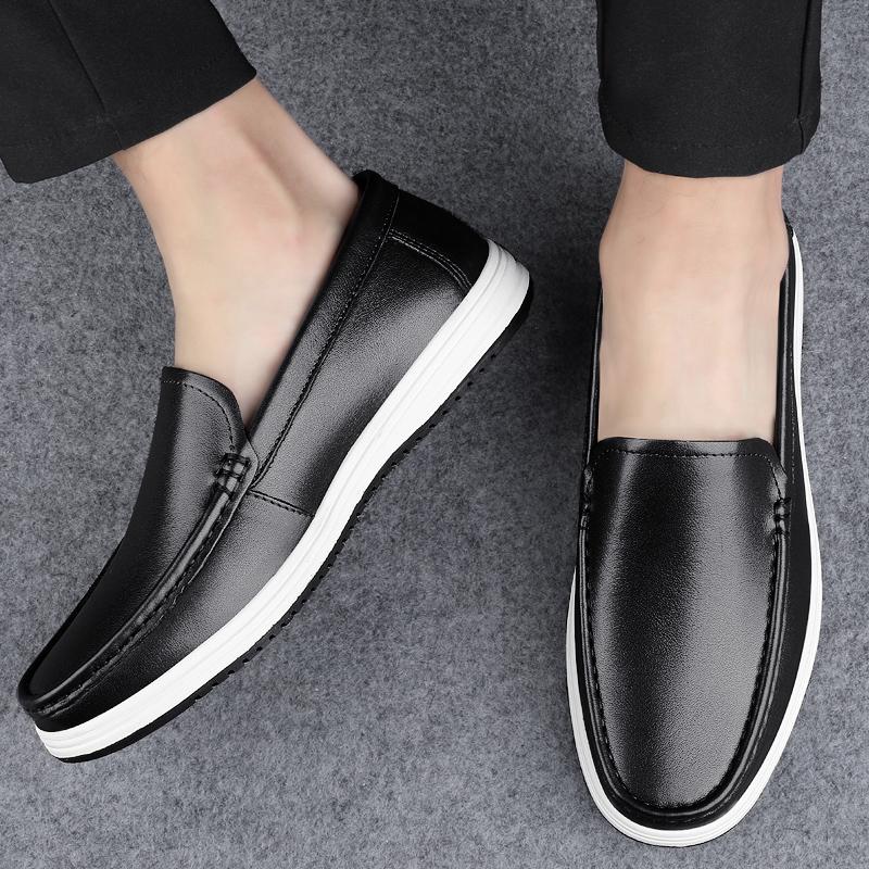 Four Seasons Retro English Style Men's First Layer Leather Crocodile Pattern Flats Shoes Fashionable Business Shoes
