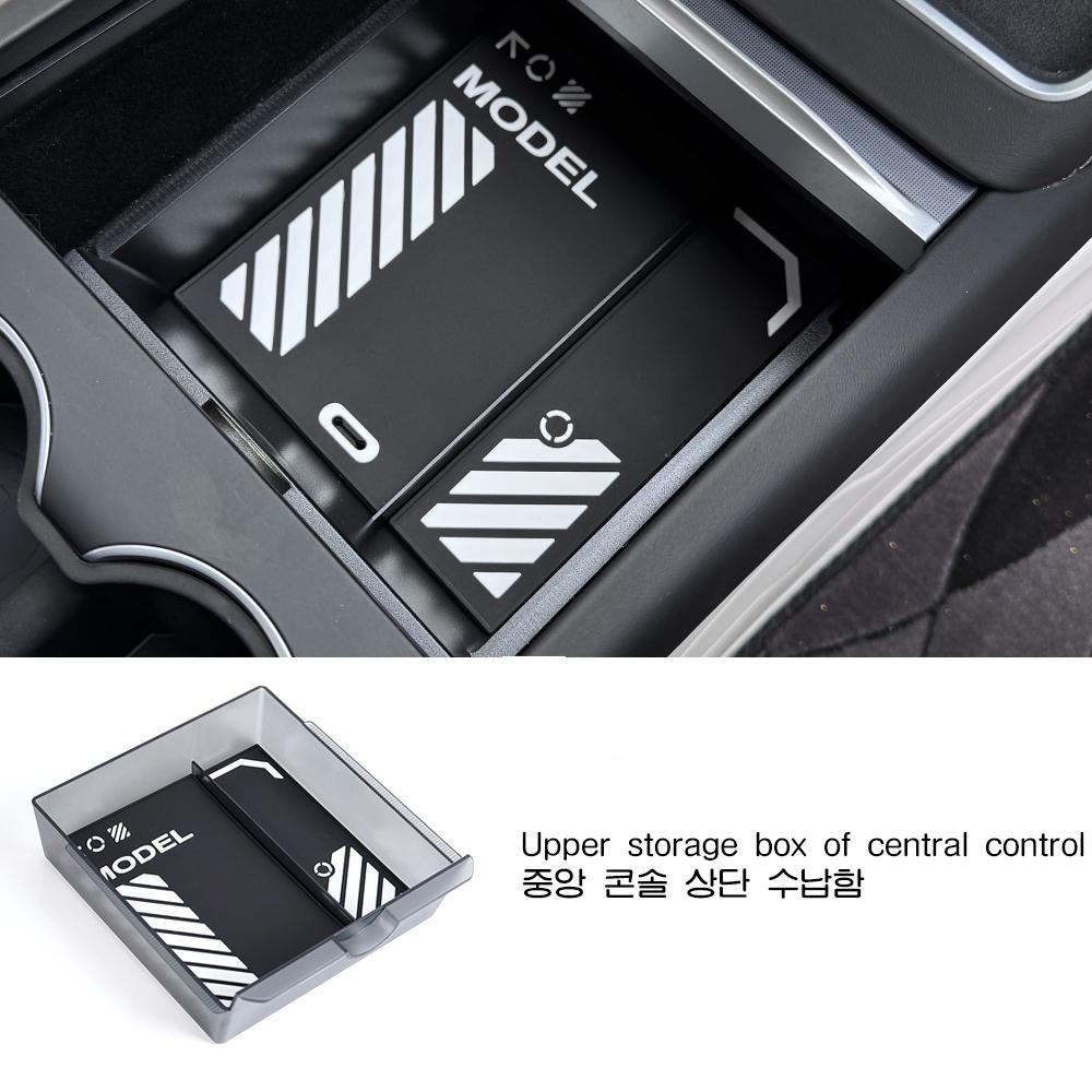 Patterned Silicone Mat Smoked Clear Storage Box Armrest Hidden Privacy Tray For Tesla Model Y L 2026 Long Wheelbase LWB 6Seater