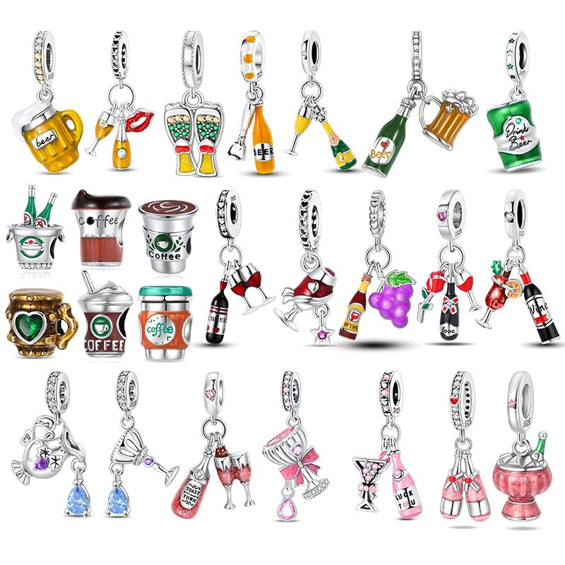 Beautiful copper Tea Cup Wine Cup Beer Coffee Cup Bottle Charm Bead Charms Compatible With Do It Yourself Bracelets Necklaces Lovely Gifts