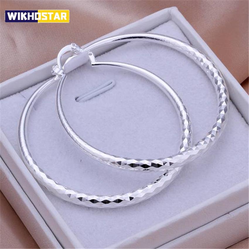 Charms Fine 925 Sterling Silver 5CM Circle Hoop Earrings for Women Fashion Pretty Wedding Party Jewelry Holiday Gifts