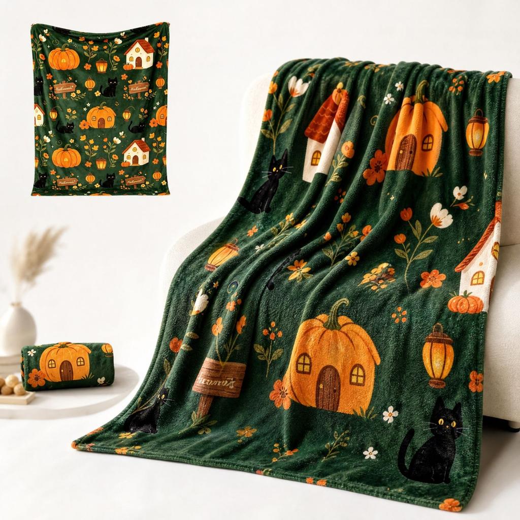 Halloween Flannel Blanket for Couch, Soft Cozy Throw Blanket for Bed, Fall Home Decor