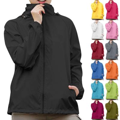Women's Solid Colored Hooded Long Sleeved Jacket, Windbreaker, Sun Jacket, Outdoor Sports Jacket