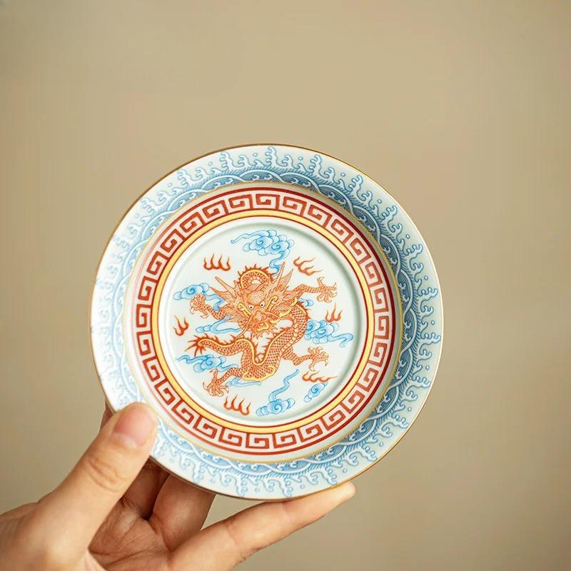 Handmade Jingdezhen Horseshoe Cover Bowl Alum Red Blue And White Teacup Chinese Dragon Tea Tureen Brewing Gaiwan Kung Fu Teaware