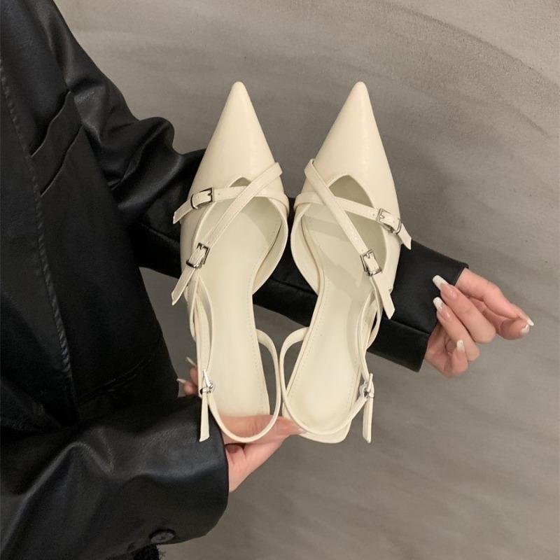 High heels women's spring and summer new retro pointed heel belt buckle bag head single shoes with skirt sandals