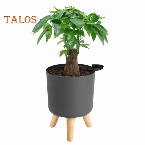 Selbstbewässernder Blumentopf, Pflanztopf mit Beinen aus Massivholz, einfarbiger Blumentopf mit Drainagelöchern für den Hausgarten