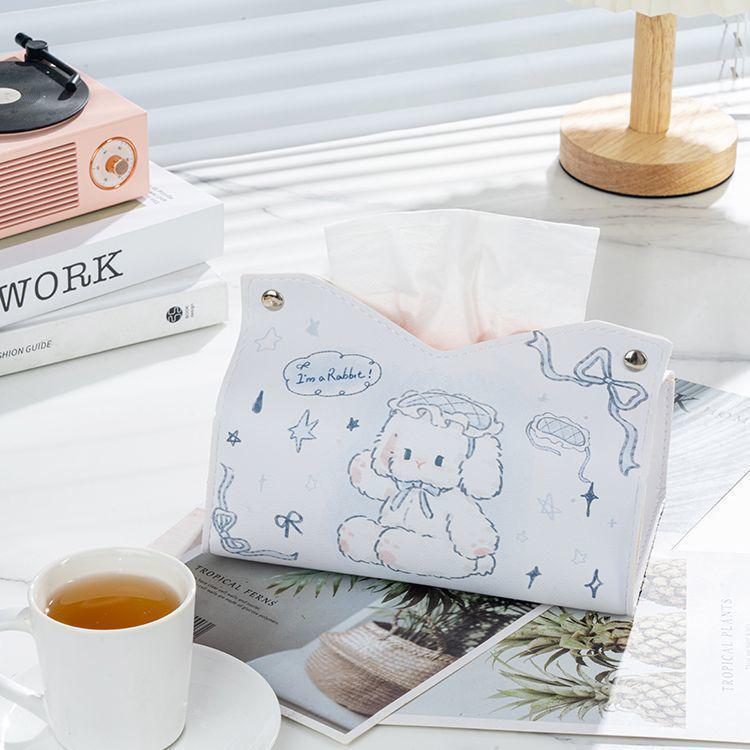 Cute Cartoon Leather Tissue Box for Home and Car Storage