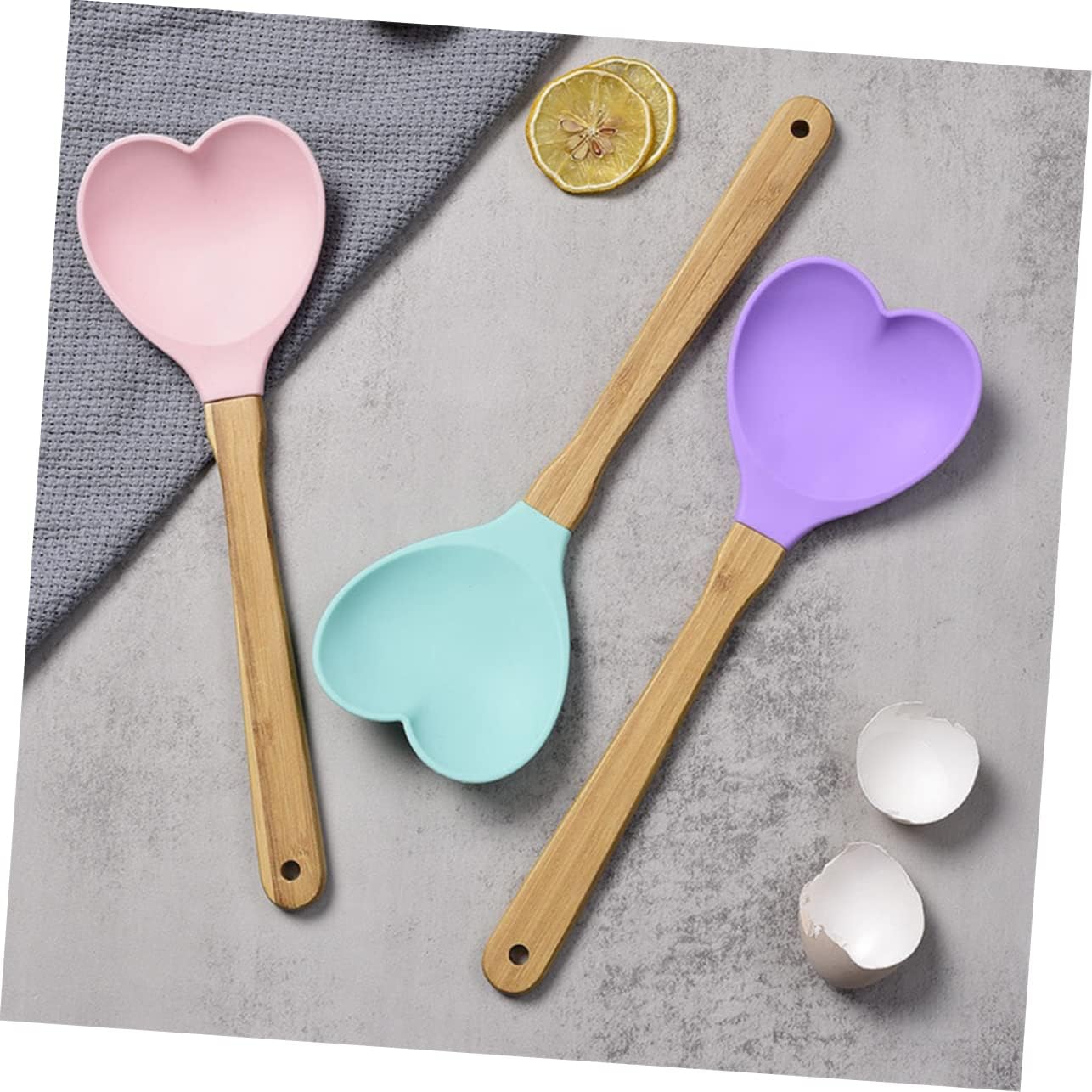 4pcs Heart-shaped Silicone Spoon Convenient Kitchen Utensils for Soup and Salad Mixing Spoons for Household Cooking Lightweight and Easy to Store