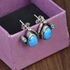 Arizona & Chinese Turquoise Studs, 925 Sterling Silver Vintage Teardrop Earrings, December Birthstone Gift, Two Stone Boho Jewelry, Christmas Gift