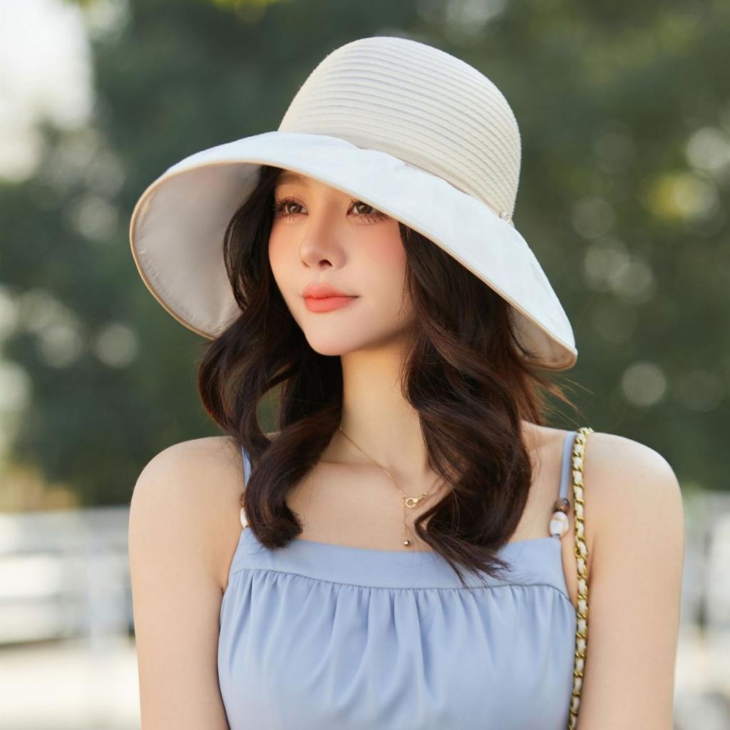 Sun hat children's new organza straw hat summer big edge beach hat sun protection travel visor