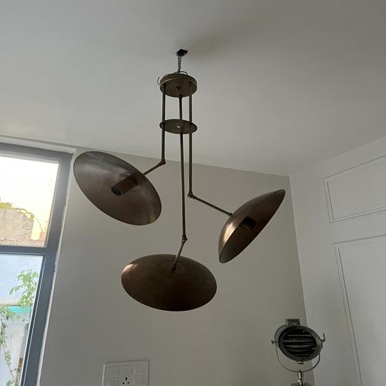 Modern Raw Brass Sputnik Chandelier 3-Light Domed Pendant Home, Office Decor