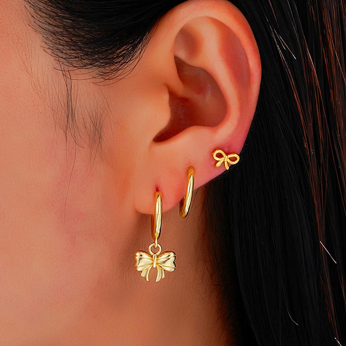 

New 6Pcs/Set Crystal Imitation Pearl Bowknot Earrings For Women Gold Color Pendant Cartilage Piercing Earring Set Trendy Jewelry