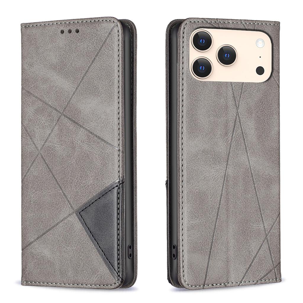 For iPhone 17 Pro Case Card Slots Geometry Imprint Leather Phone Cover
