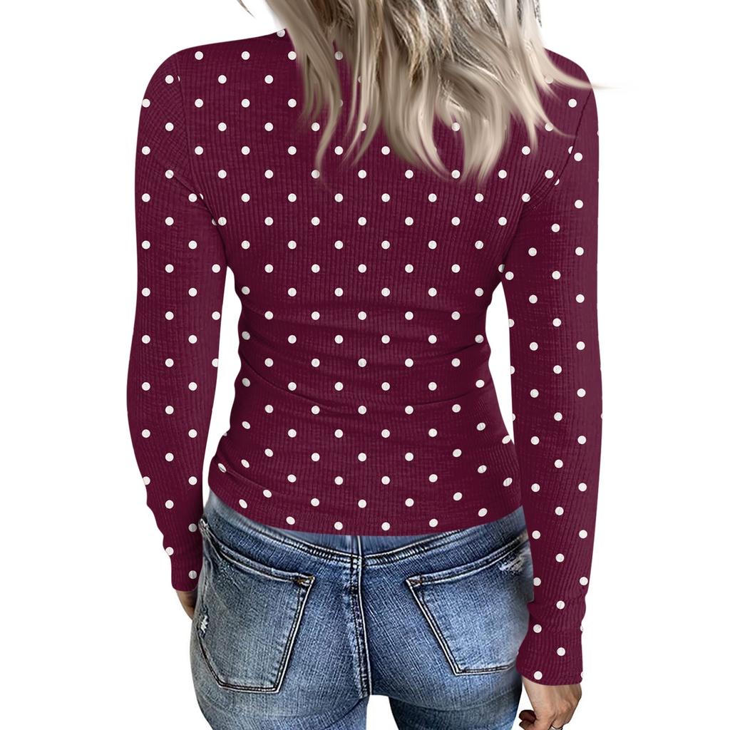Women's Casual Polka Dot Print Long Sleeve Top Blouse for Everyday Wear