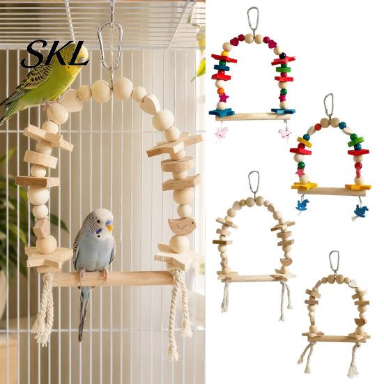 Bird Swing Toy Hanging Parrot Toy, Wooden Perch Stand for Cage, Wood Chew Beads Blocks Parakeet Cockatiel Budgie Macaws