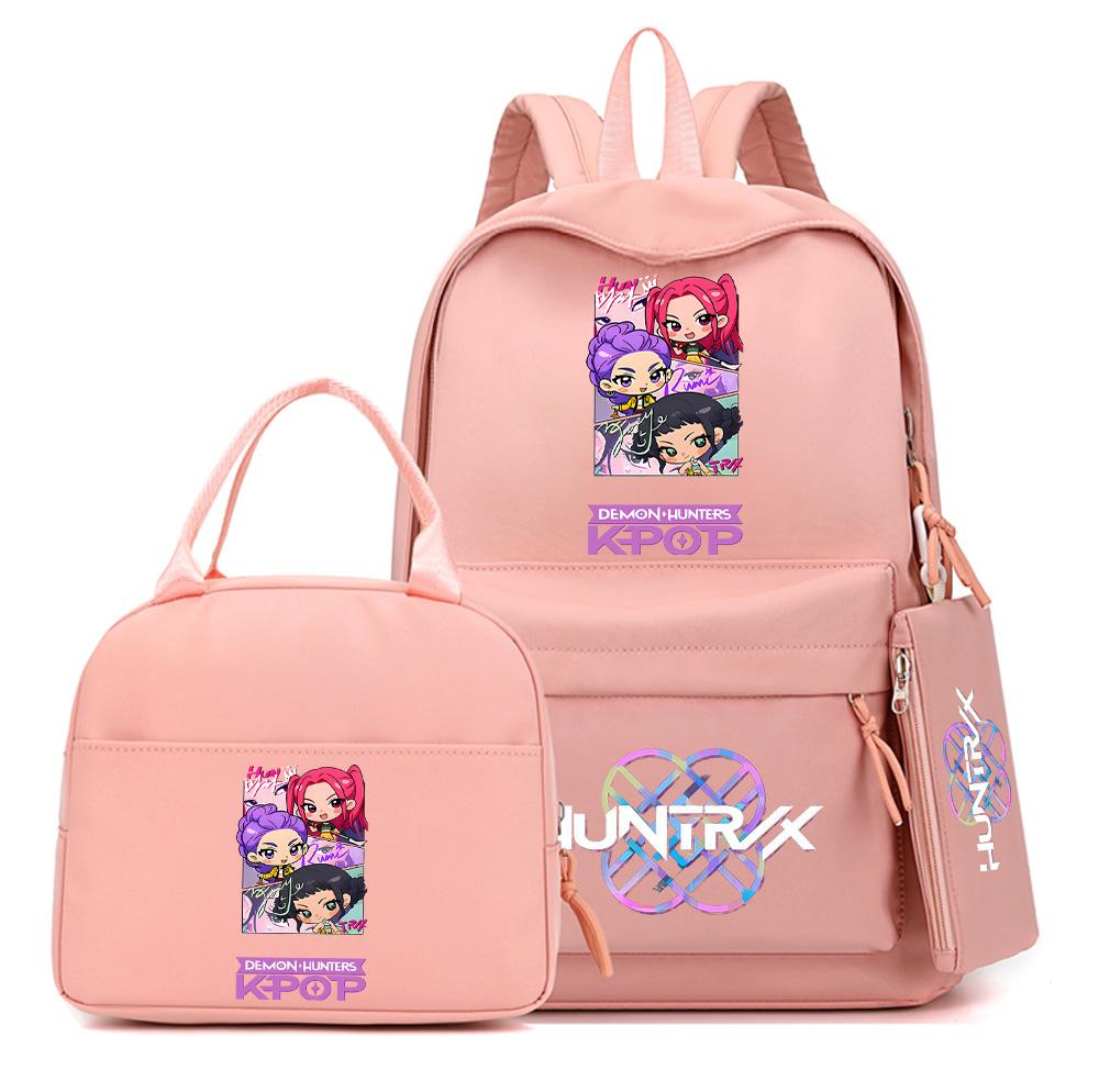 4Pcs/set Anime K-Pop Demon Hunters Printed Backpack with Handbag Pencil Case for Teenager Student Boy Girl Schoolbag Bookbag Large Capacity Travel Bag
