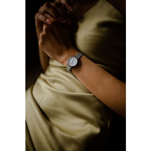 [Official Shop/2-Year Warranty/Authentic Import] Daniel Wellington DW Women's Petite Pressed Sterling Watch, 24mm, Mesh, Sterling Leather, Stylish, Gi