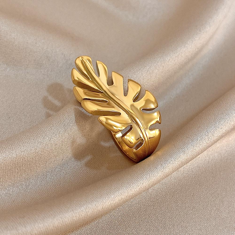 FLASHBUY New Trend Creative Chic Gold Color Curve Irregular Geometric Love Leaf Stainless Steel Unique Ring Fashion Zircon Gift