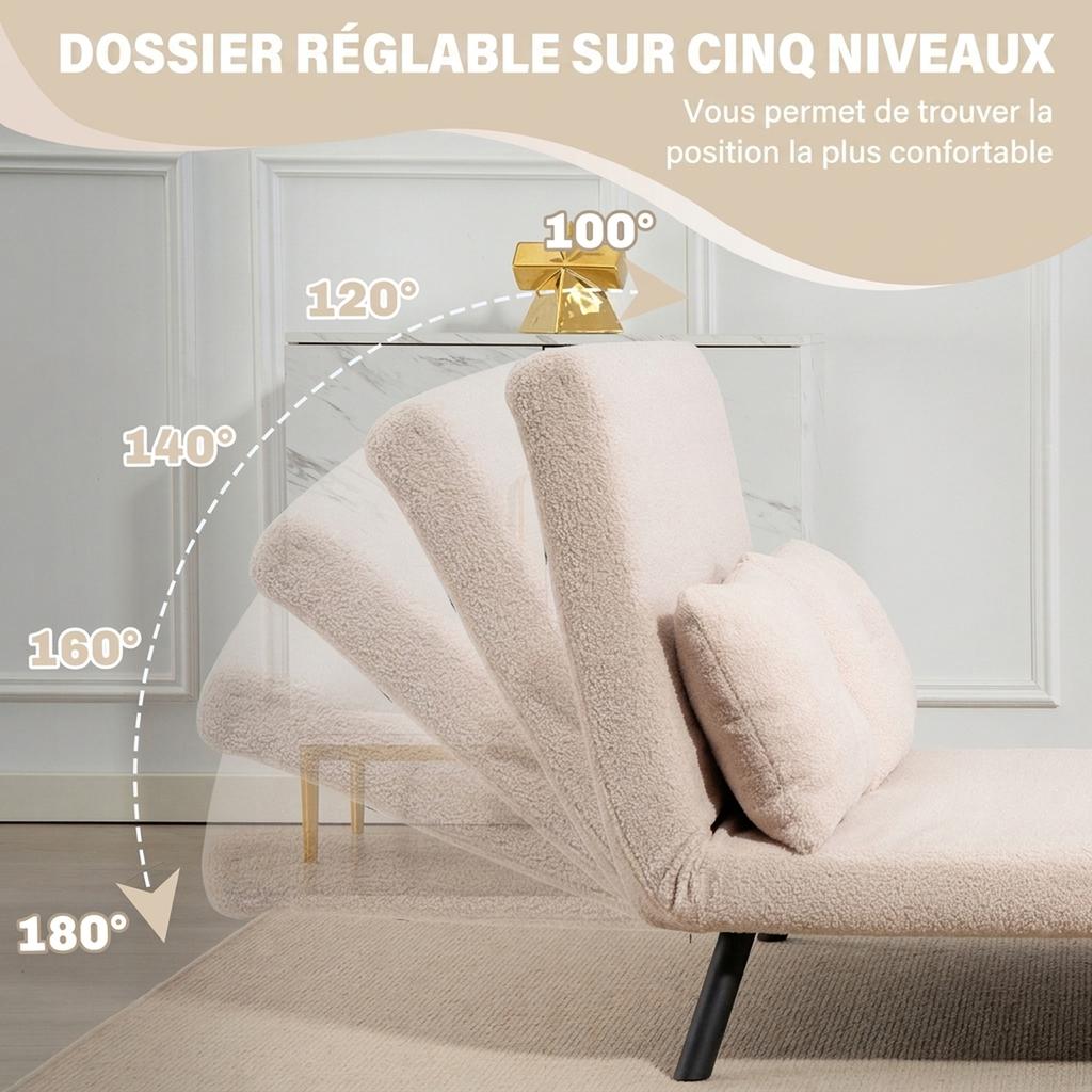 Convertible Sofa, 2-Seater 4-in-1, 5-Position Backrest, 2 Cushions, 102 x 73 x 81 cm, Beige