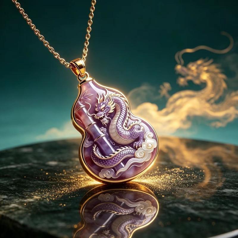 Chinese Lucky Dragon Phoenix Enamel Gourd Pendant Necklace Totem Ethnic Jewelry Minimalist Unisex Fashion