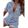 Collar Short Sleeve Denim Jumpsuit Shorts Lapel Short Sleeve Denim Jumpsuit