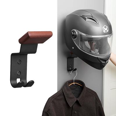 Nástěnný stojan na helmu Dřevěný a uhlíková ocel Bez rzi 6,1/10,04 palce pro motocyklovou garáž