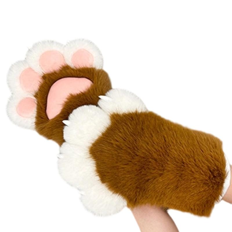 Furry Cats Paws Gloves Cosplay Costume Gloves for Women Girl Warmth Comfort Soft Plush Fursuit Gloves Anime Armwear