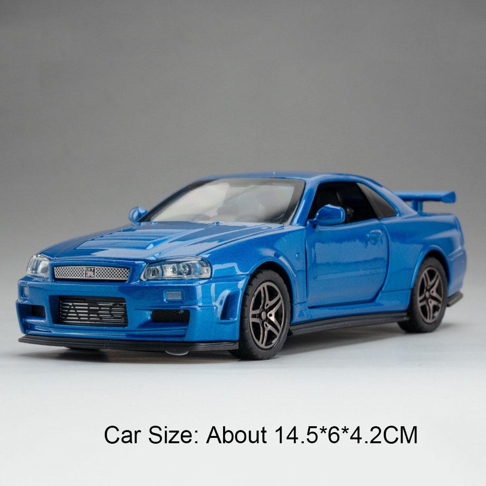 Scale 1:32 GTR50 R34 Toy Car Models Alloy Diecast Music Light Racing Vehicles Models Doors Opened Miniature Cars Gifts for Boys