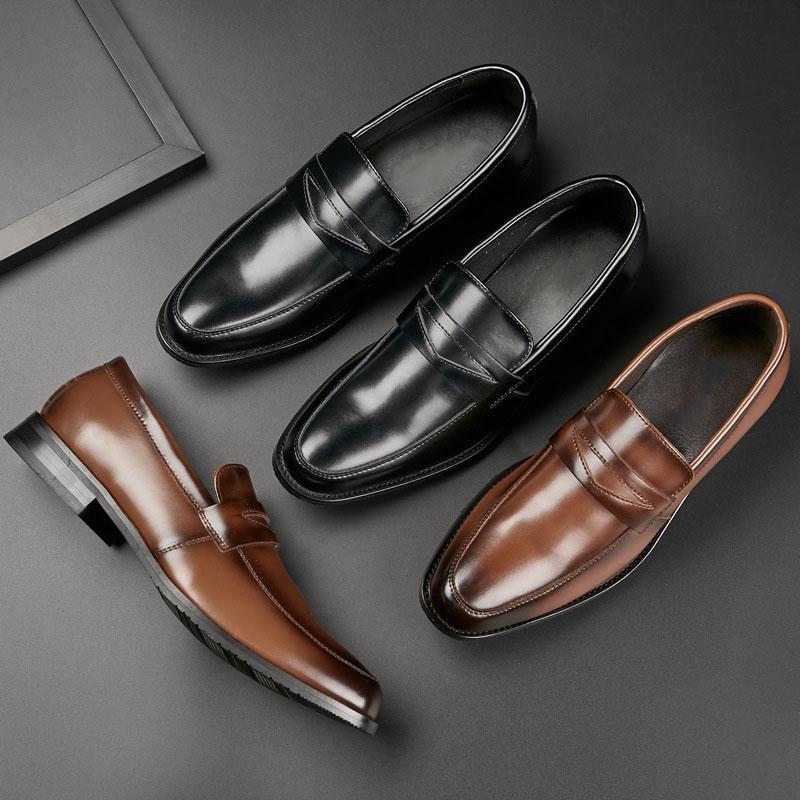 Britain Fashion Men's Brown Black Loafters Leather Oxford Flats Casual Shoes Male Business Wedding Dress Footwear  Hombre