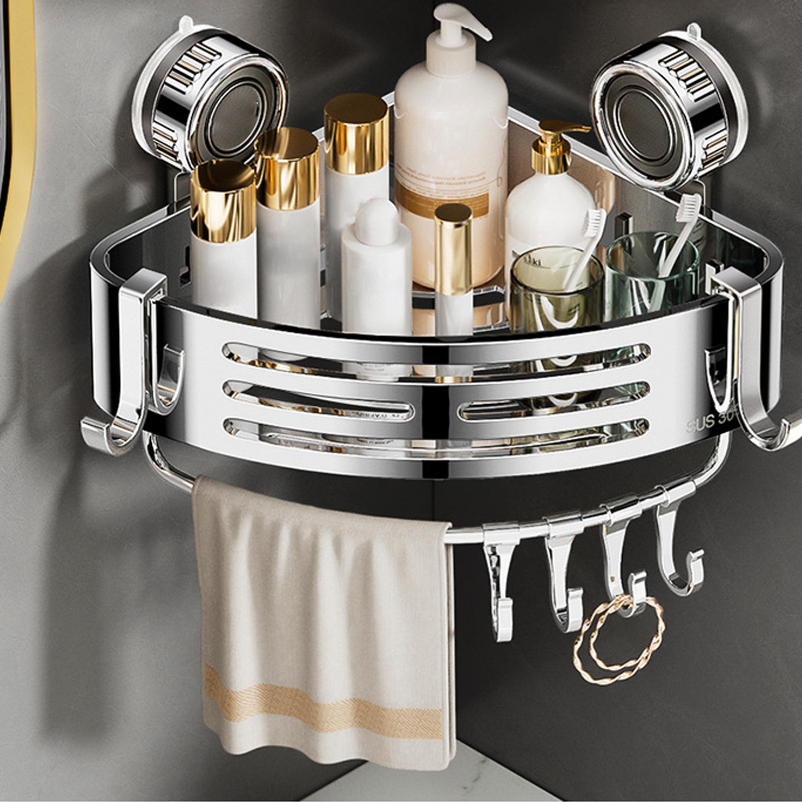 Bathroom Shower Corner Shelf With Hooks Wall-mounted Suction Cup Triangular Organizer Punch-free Corner Shower Storage Tray China Mainland