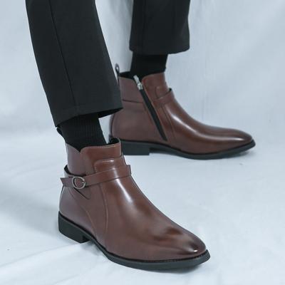 Retro Brand Men Autumn Fashionable and Comfortable High Top Leather Shoes Classic Men Pointed Side Zipper Breathable Short Boots