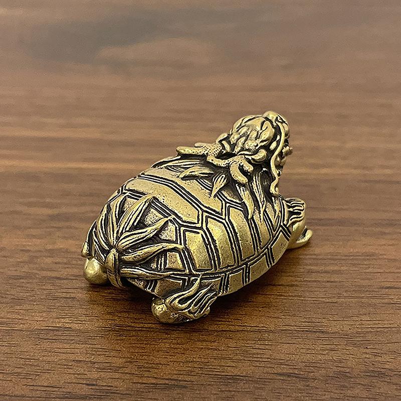 Brass Chinese Dragon Turtle Figurines Small Desk Ornaments Feng Shui Animal Home Office Decor Craft Sculpture
