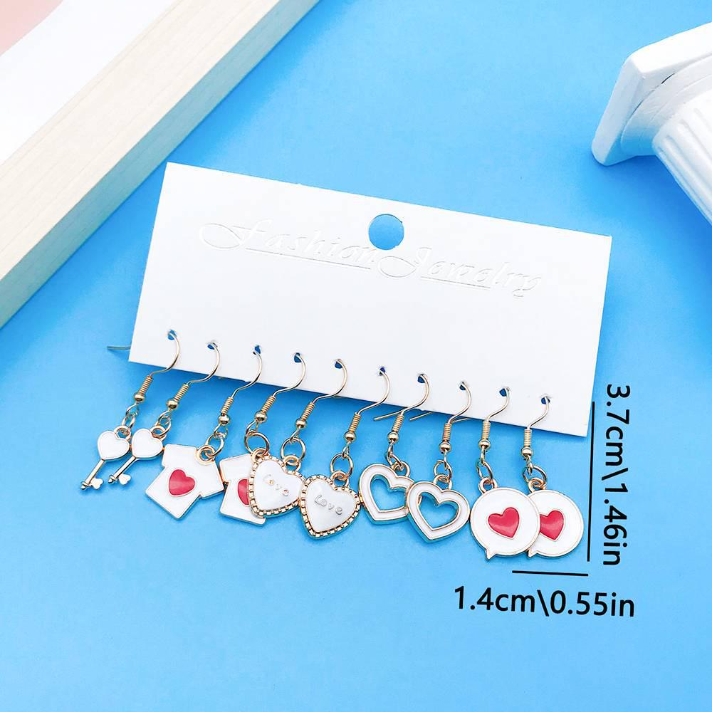 

White Heart Alloy Pendant DIY Jewelry Set: 5 Pairs of Love Drop Oil Ear Hooks
