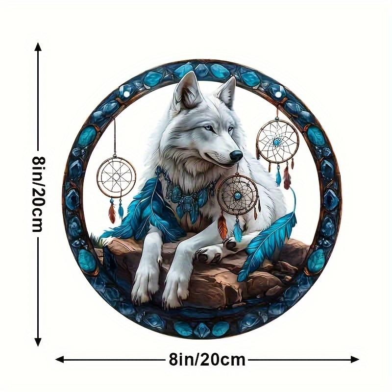Wolf King Series Acrylic Catcher 8 "(20cm)Stained Glass Style Window Hanging, Outdoor and Interior Wall  Suitable for Living Room Bedroom Porch Garden