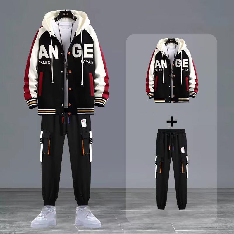 Spring Autumn Men Sets Tracksuit Casual Joggers Hooded Sportswear Jackets Pants Hip Hop Running Sports Suit
