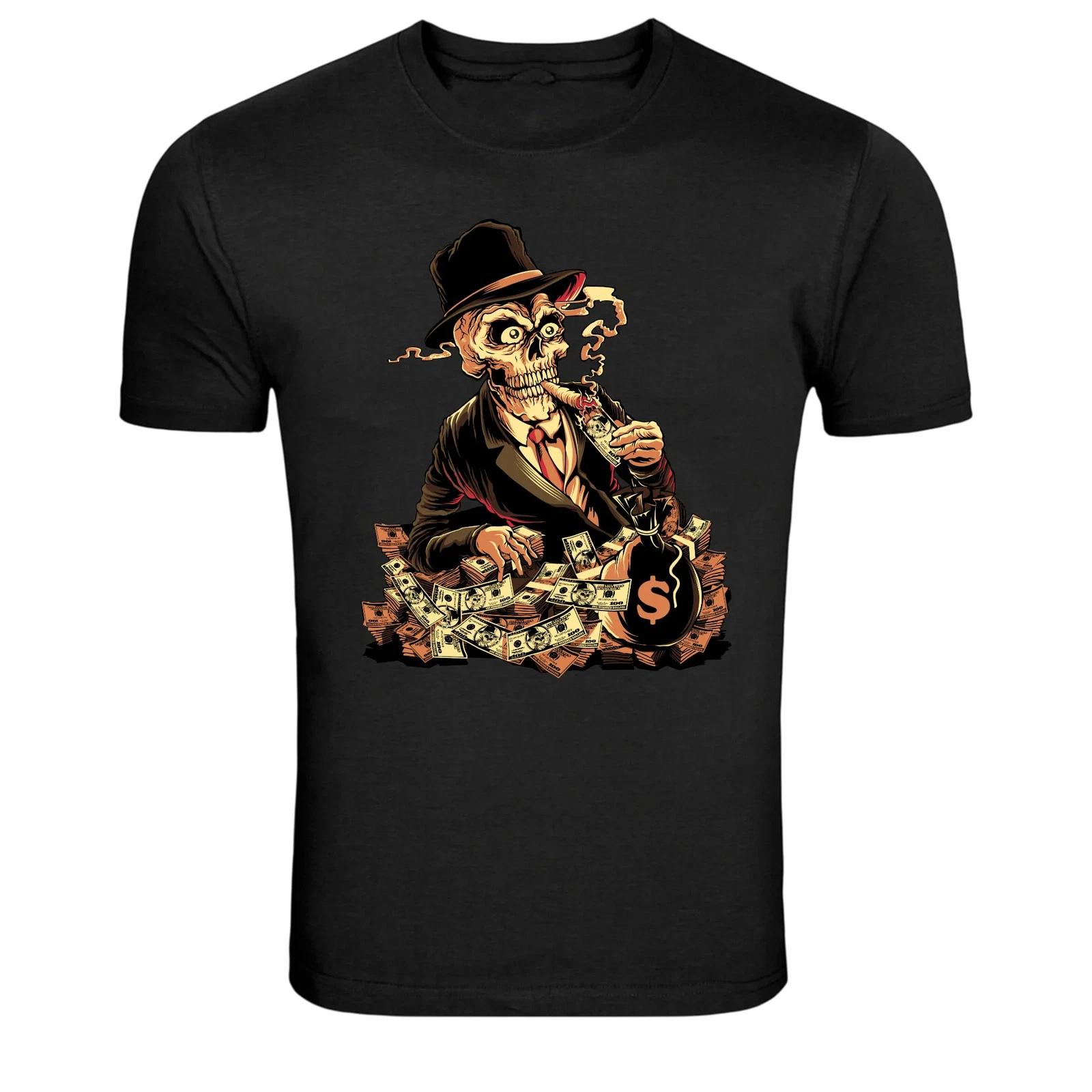 Smoking Skeleton Money Gangster Cartoon Graphic Tee 3XL