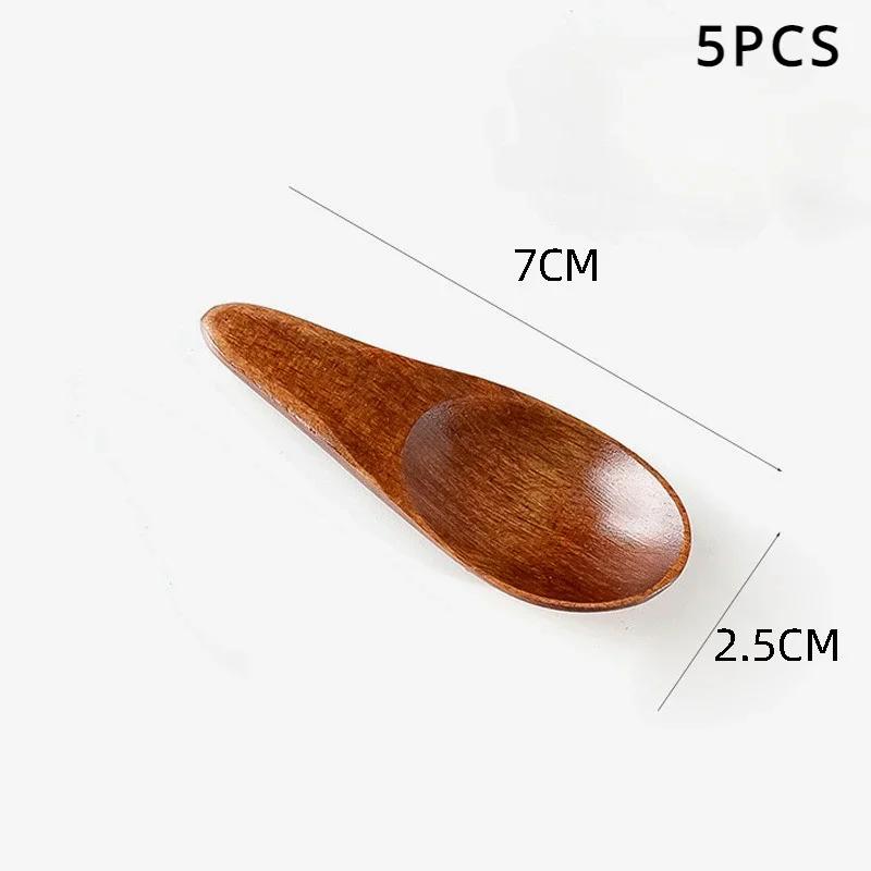 5Pcs Wood Mini Tea Spoon Condiment Scoop Flatware Coffee Tea Small Coffee Spoon Kitchen Gadgets 7X2.5cm