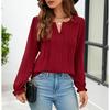 Damen Freizeit Einfarbige V-Ausschnitt Langarm Puffärmel Chiffon Bluse Top