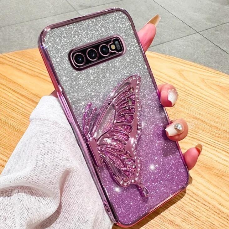 3D Butterfly Glitter Phone Case for Samsung Galaxy S10 Plus S10 S9 Plus S9 S8 S8 Plus Bling Back Cover