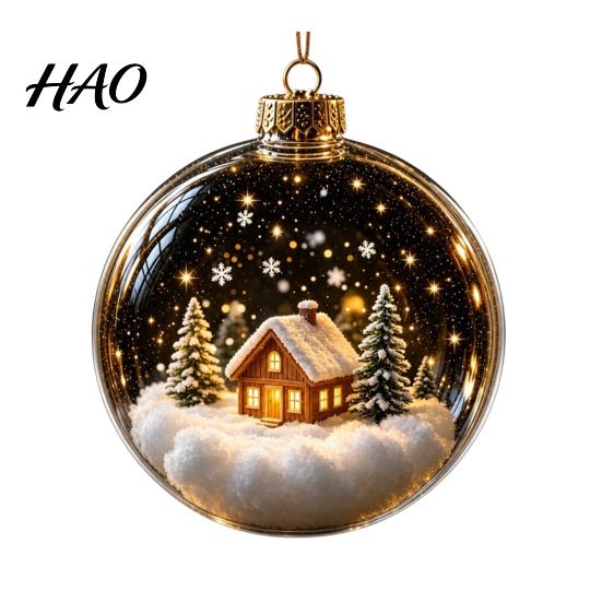 Warm Light Seasonal Ornaments Glowing Clear Christmas Ball Ornament, Up Story Decoration with LED Unique Holiday Souvenirs Light, Mini Scene Xmas Tree