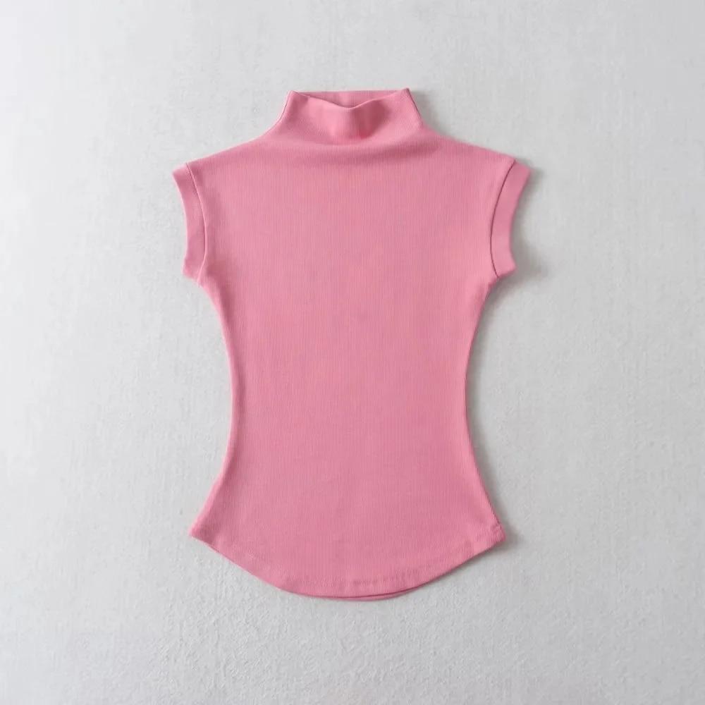Women Summer Sexy Half Turtleneck Sleeveless T-Shirts Tops Solid Slim Fit Pullovers Causal Tees Shirts Female Streetwear Basics Tees