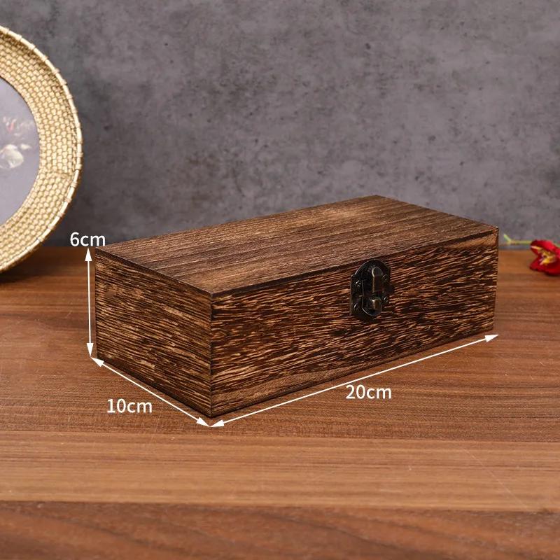 Retro Rectangular Wooden Storage Box Clamshell Desktop Organizer Jewelry Gift Box for Home Decor Organizador